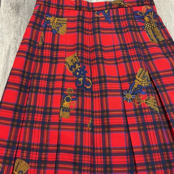 Brooks Brothers Vintage Red Plaid Wool Midi Skirt Pleated Academia Preppy - Picture 3 of 9